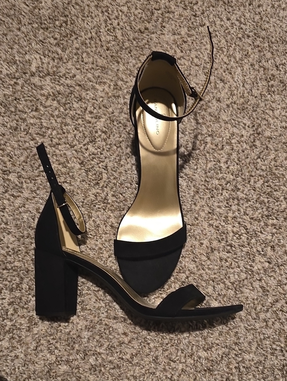 Bandokino Women’s Black Ankle-Strap Block Heel Sandals